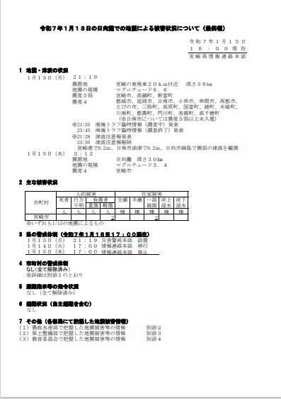 令和7年1月13日の日向灘での地震による被害状況最終報告書